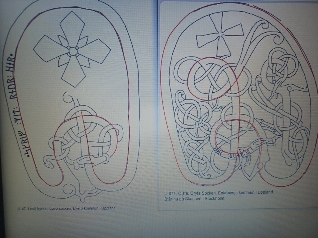 Runstenar med slingor för skrift i Inkscape.
